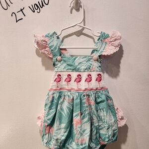Lil Cactus Flamingo Smocked Bubble 2T